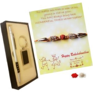 Rudraksh Rakhi with pen and keychain