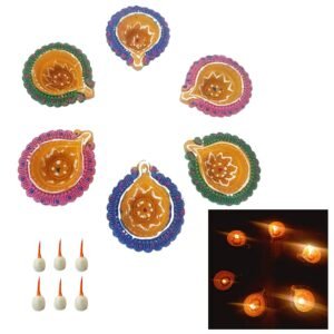 Set of 6 EARTHEN Clay Diya with Cotton batti